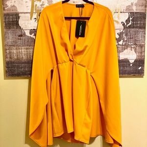 Bat Wing Style Dress, Holiday Dress, Mustard, Gold